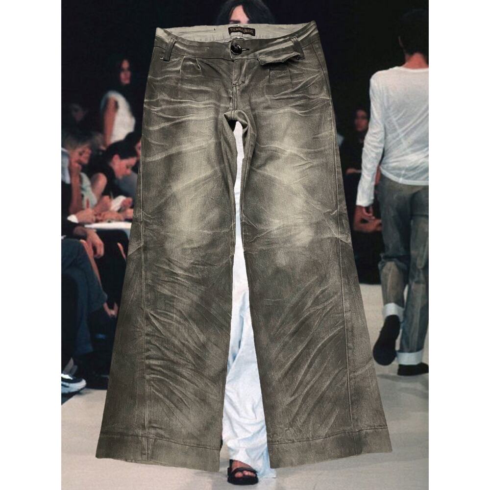 Vintage Japanese Faded Low-rise Baggy Flared Bootcut Denim Gray Jeans size 30x32